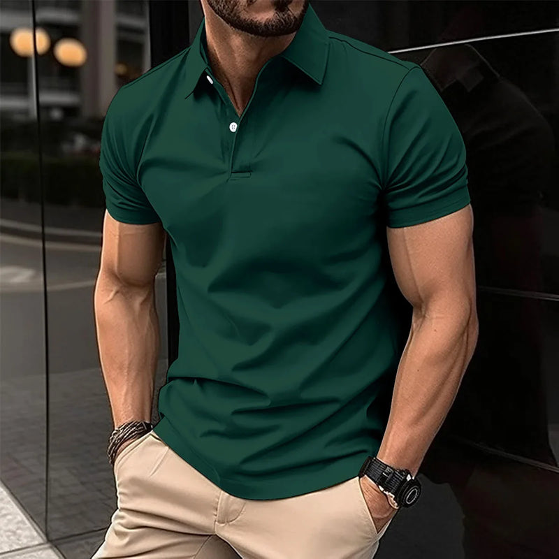 Camisa polo masculina de manga curta mais vendida lapela botão cor sólida camiseta masculina verão casual confortável roupas de golfe masculinas