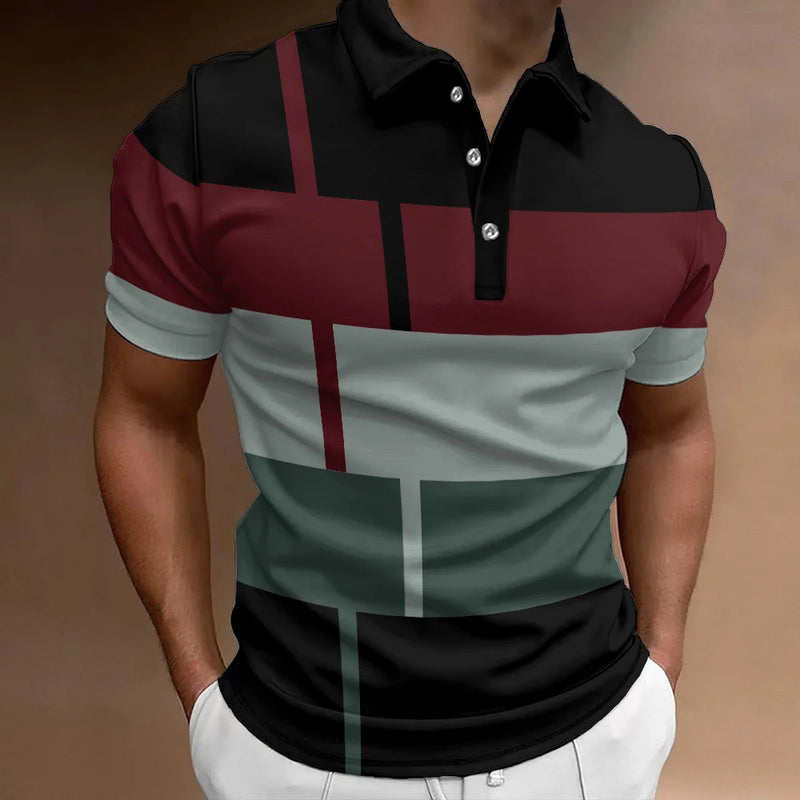 Camisa polo listrada 3D masculina, camiseta grande de manga curta, roupa respirável, esportes de rua casuais, verão