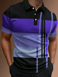 Camisa polo listrada 3D masculina, camiseta grande de manga curta, roupa respirável, esportes de rua casuais, verão