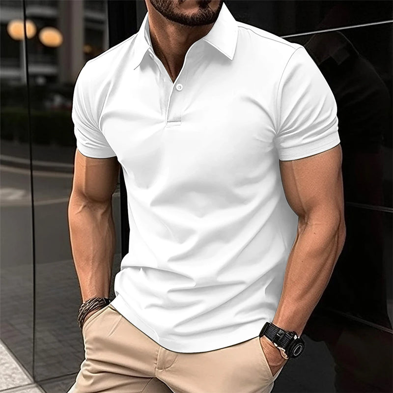 Camisa polo masculina de manga curta mais vendida lapela botão cor sólida camiseta masculina verão casual confortável roupas de golfe masculinas