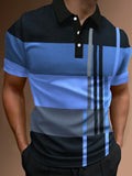 Camisa polo listrada 3D masculina, camiseta grande de manga curta, roupa respirável, esportes de rua casuais, verão